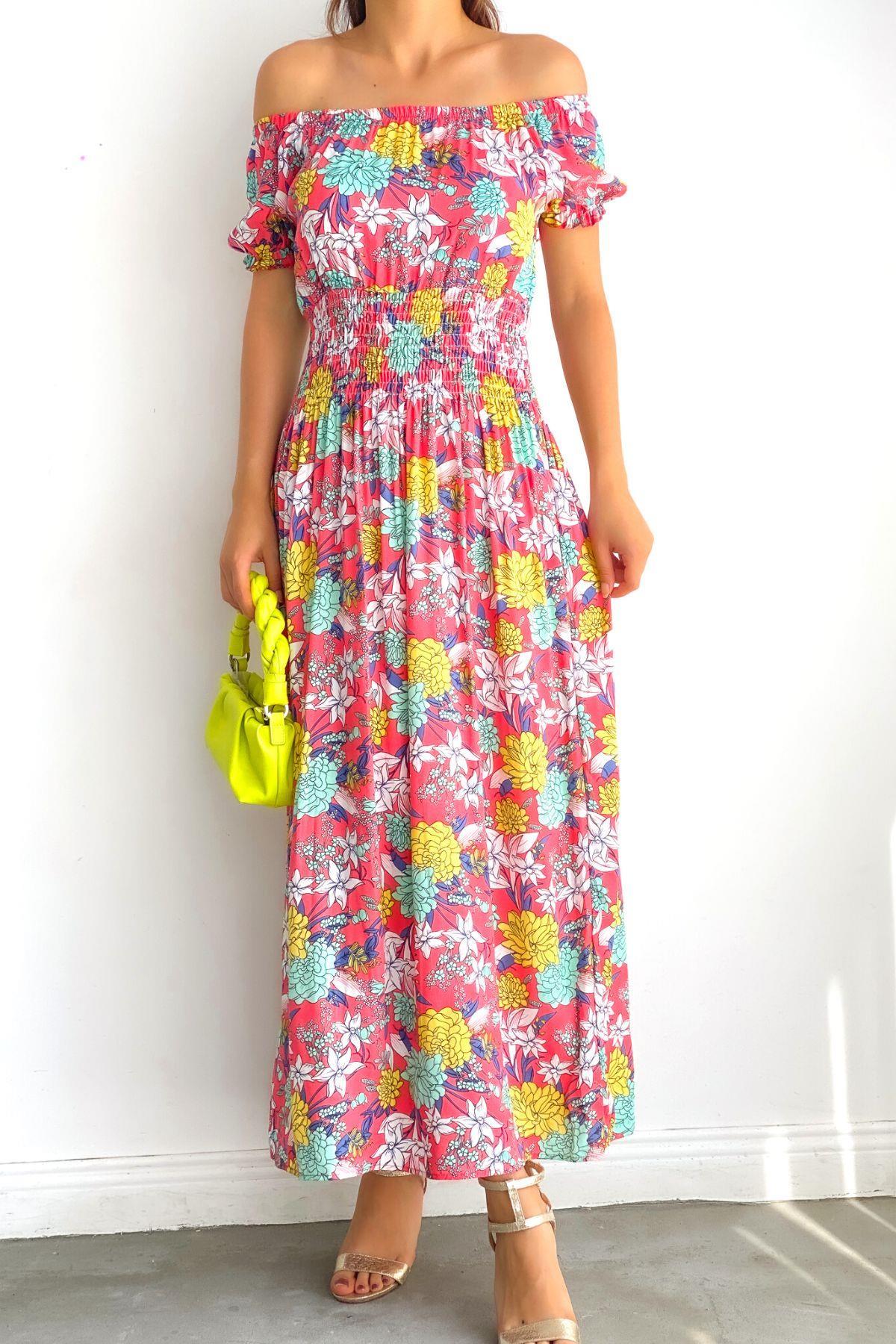 Madonna Yaka Gipeli Elbise Somon Mint