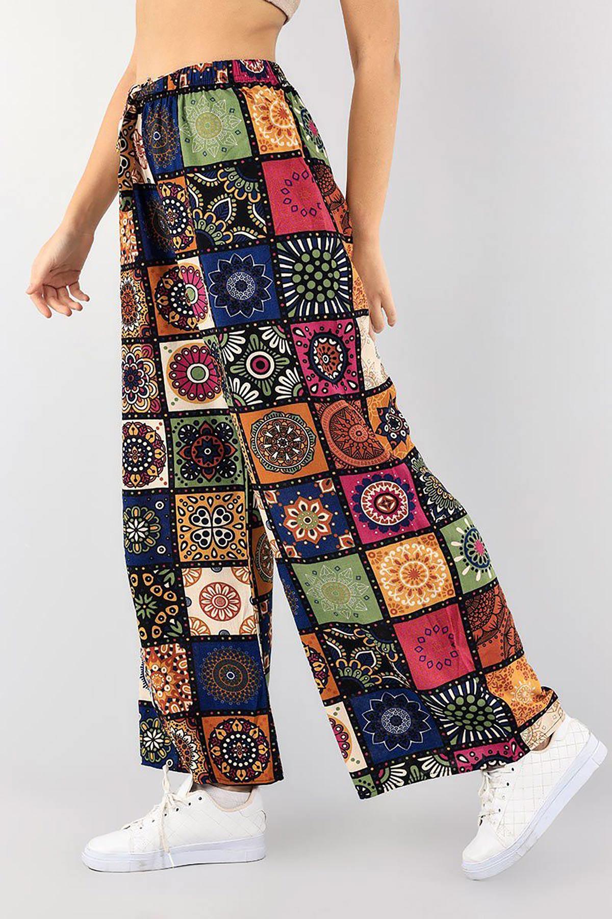 Mandala Desenli Dokuma Pantolon Turuncu