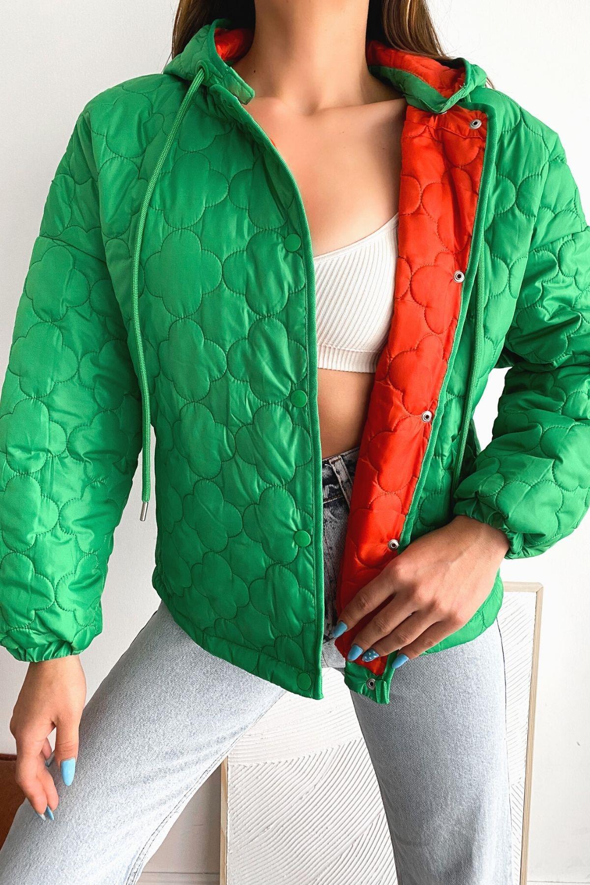 Mevsimlik Kapitone Çıtçıtlı Mont Yeşil