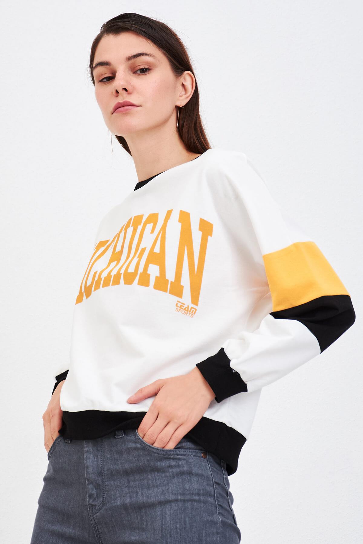 Michigan Baskılı Sweat Sarı