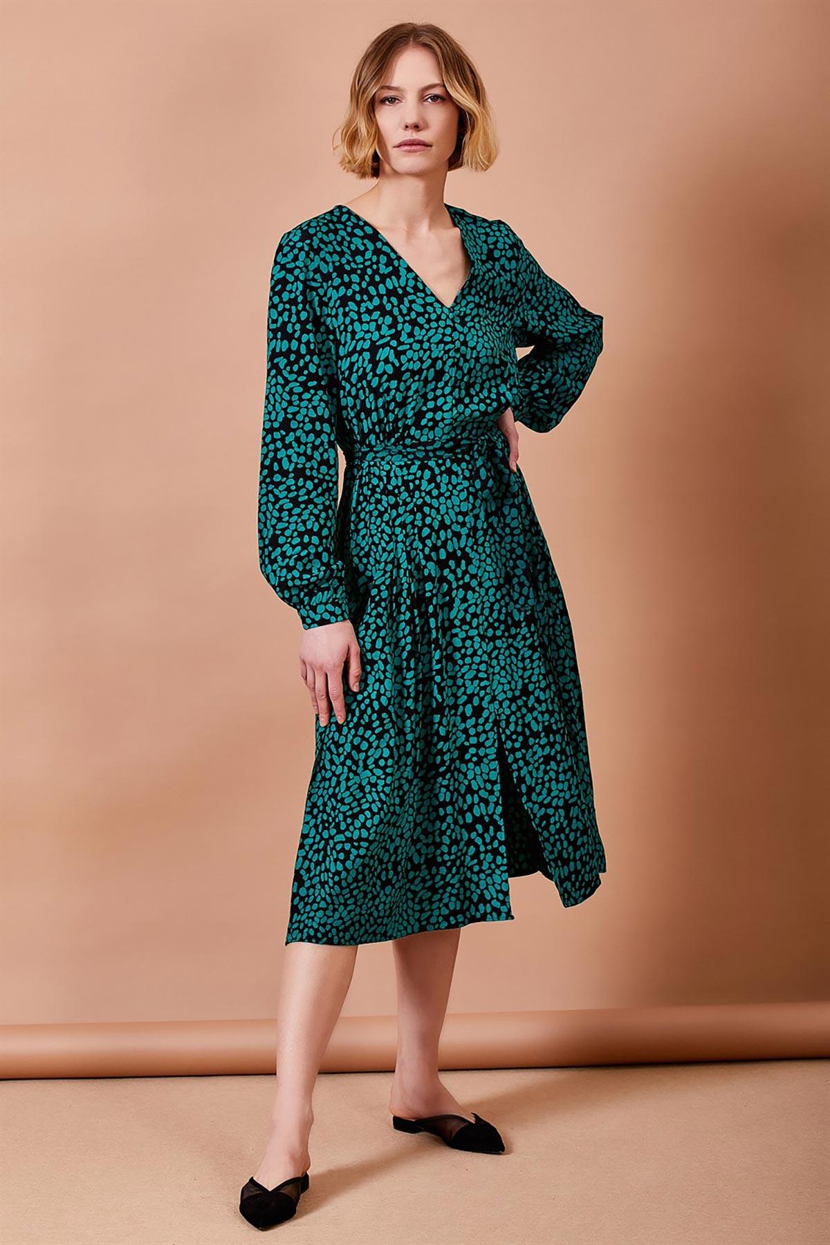 Midi Boy Yırtmaçlı Elbise Yeşil