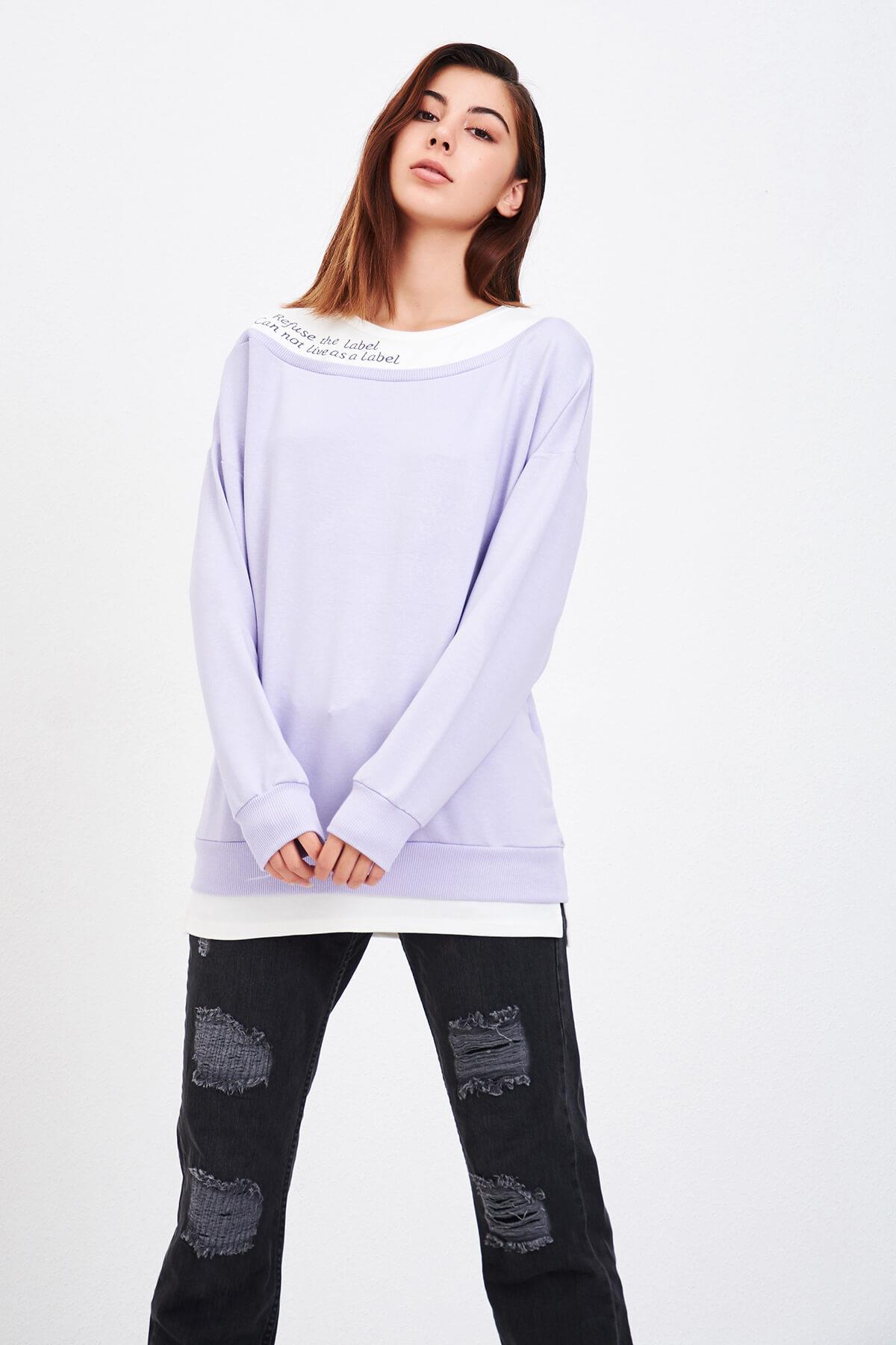 Nakışlı Sweat Lila
