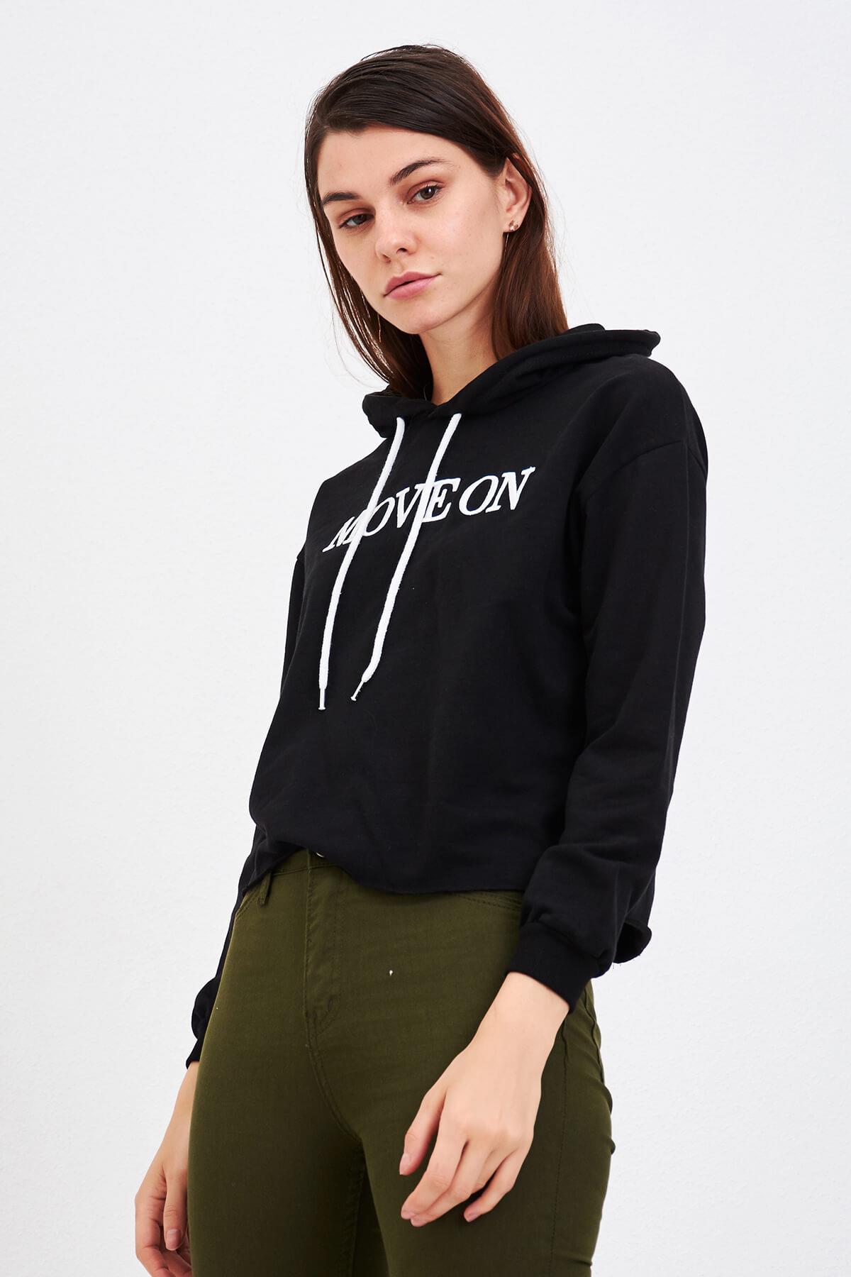 Nakışlı Sweatshirt Siyah