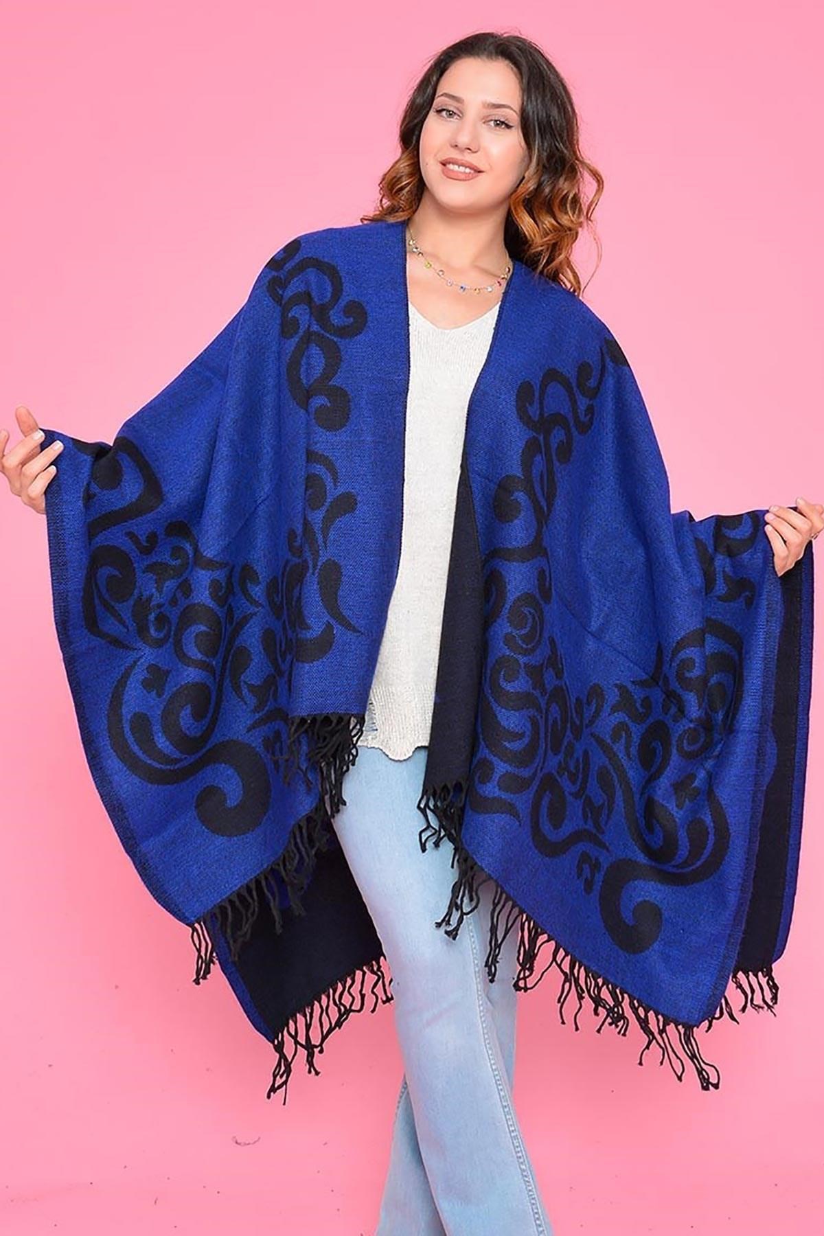 Neva Çift Taraflı Jakarlı Şal Panço