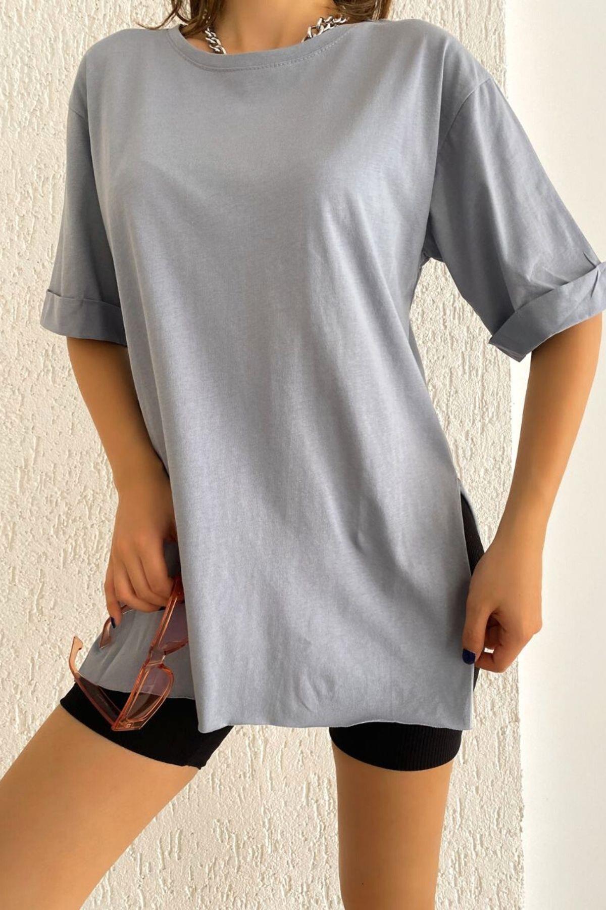 Oversize Basic T-Shirt Gri
