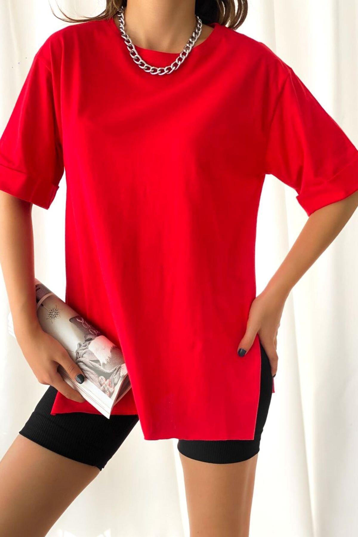 Oversize Basic T-Shirt Kırmızı