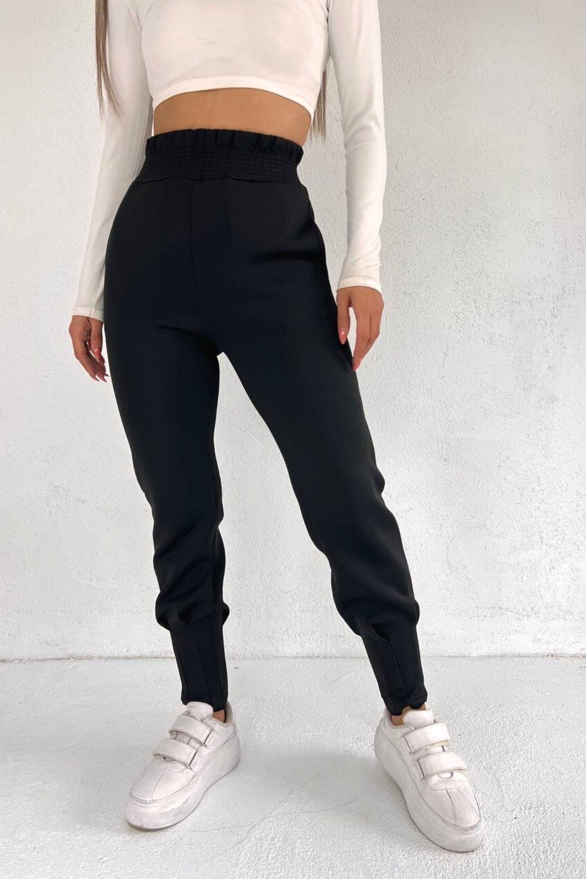 Paça Detaylı Dalgıç Pantolon Siyah