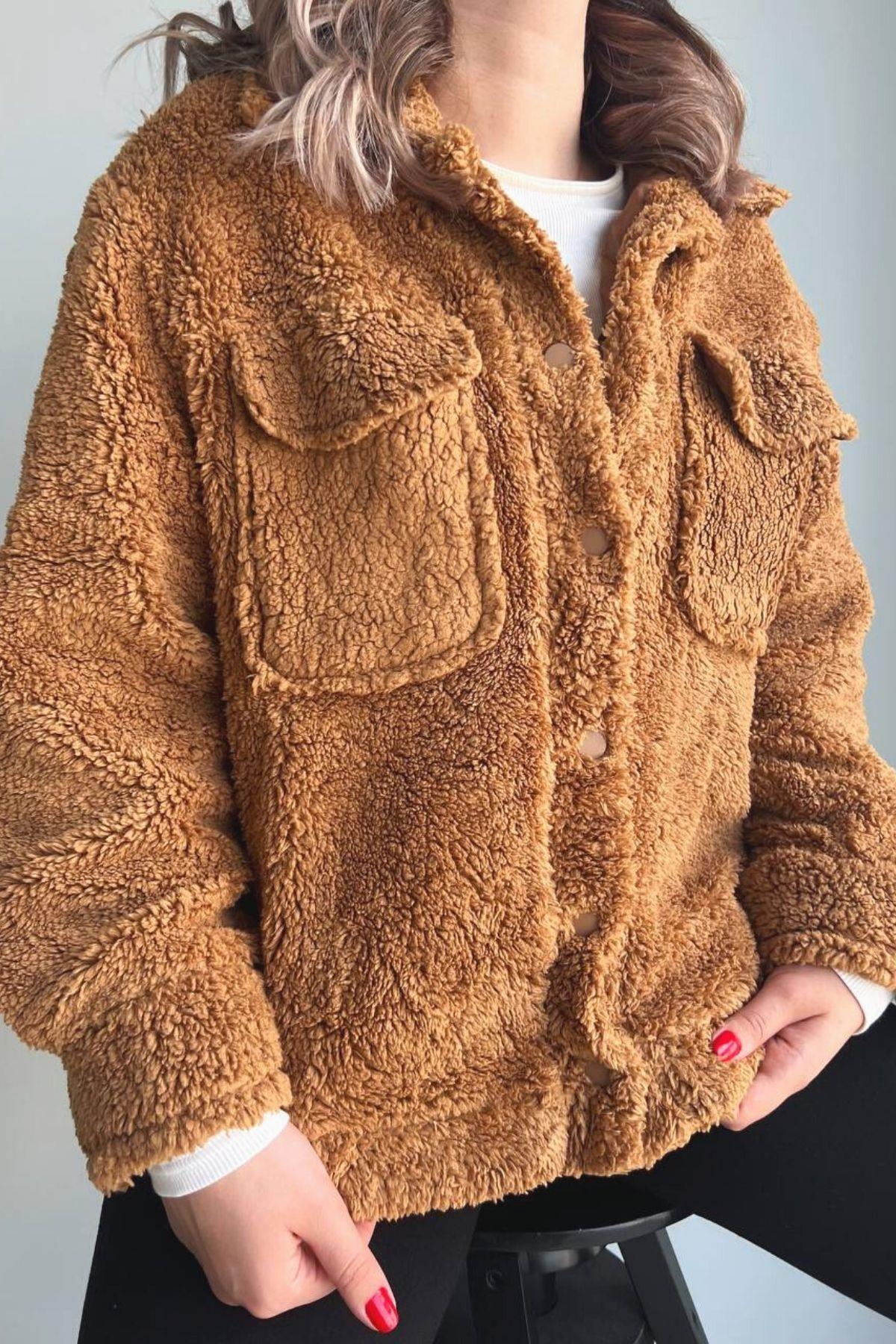 Peluş Astarlı Kadın Mont Kahve