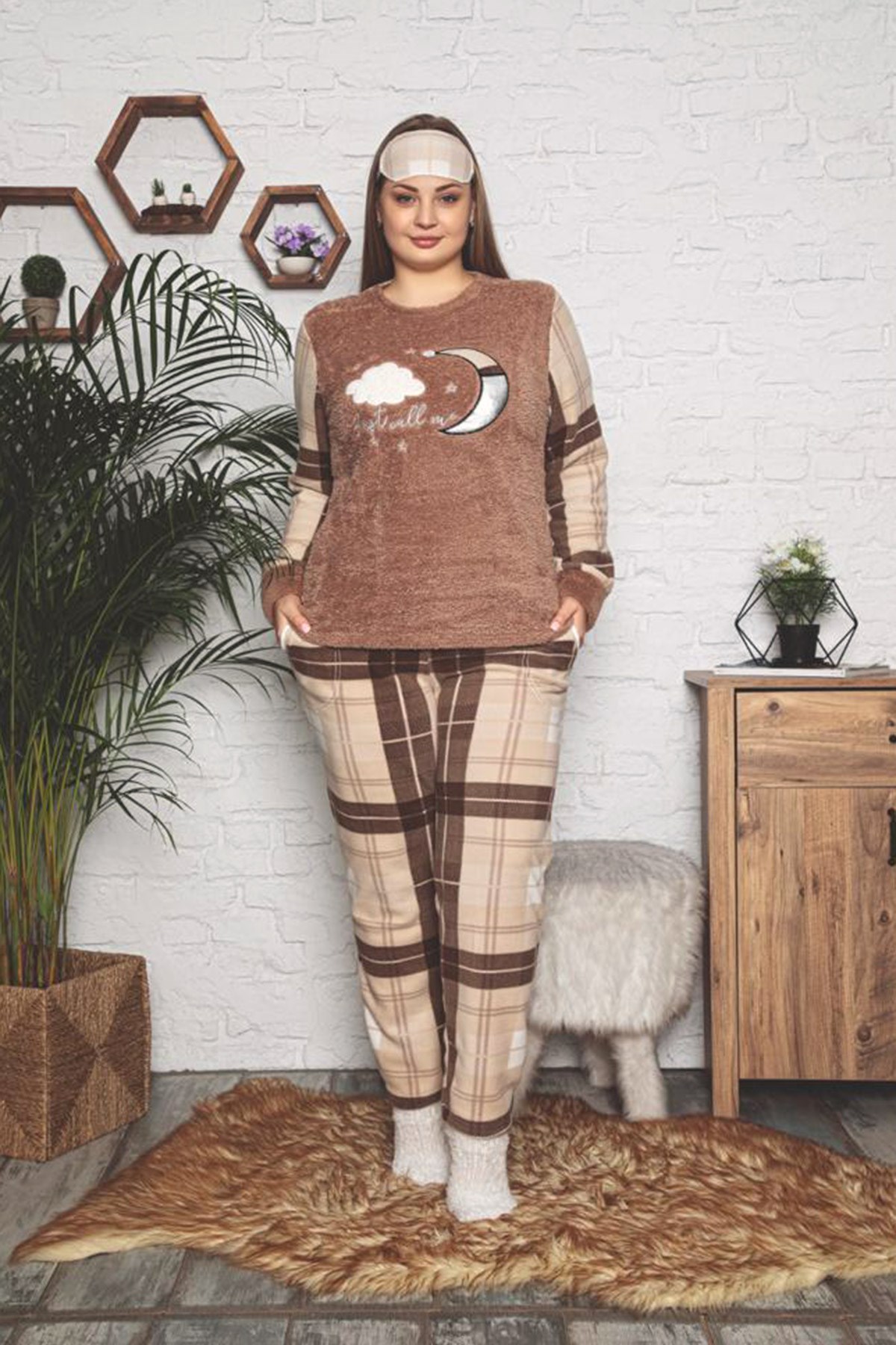 Polar Kadın Büyük Beden Pijama Takımı Vizon