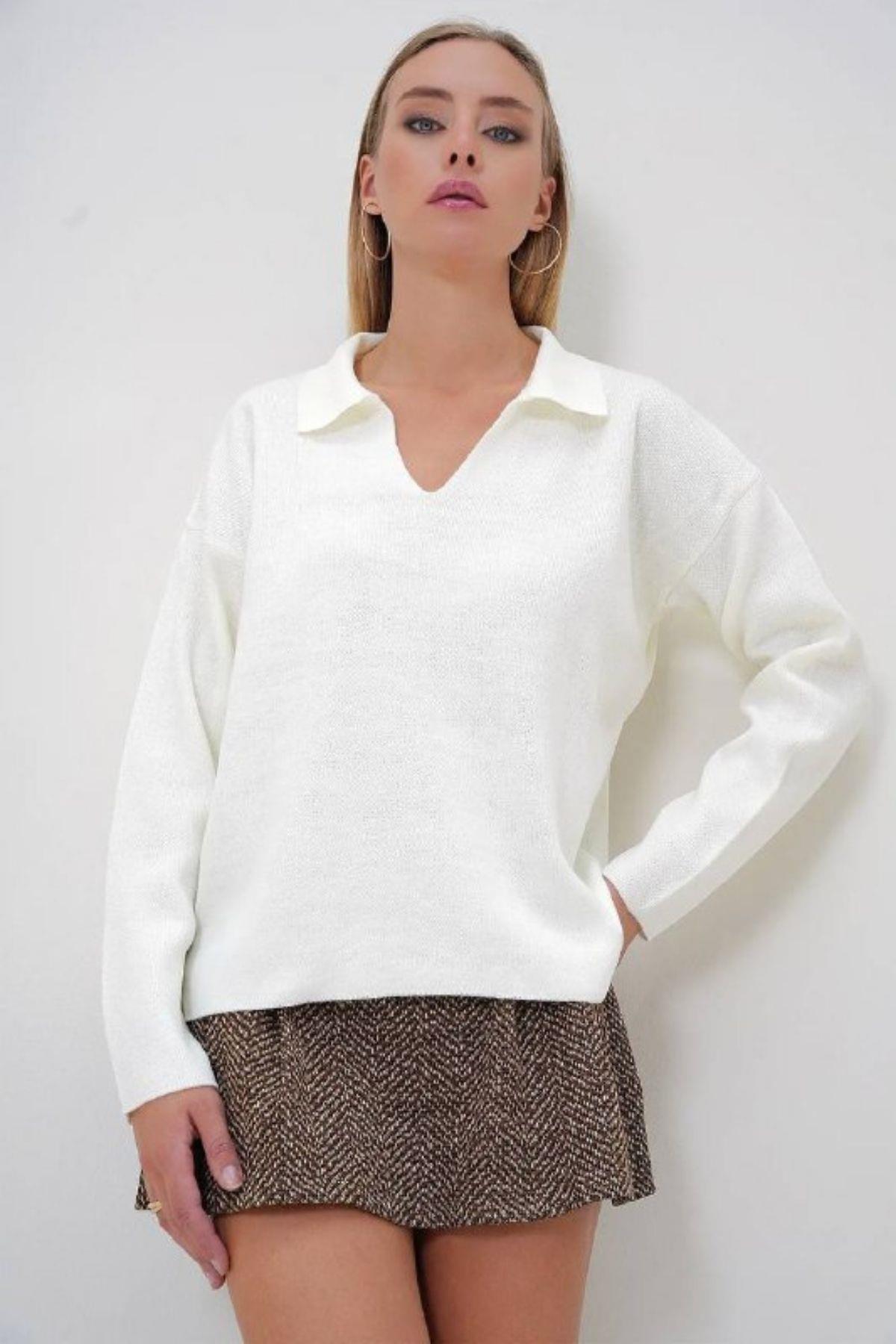 Polo Yaka Salaş Kazak Ekru