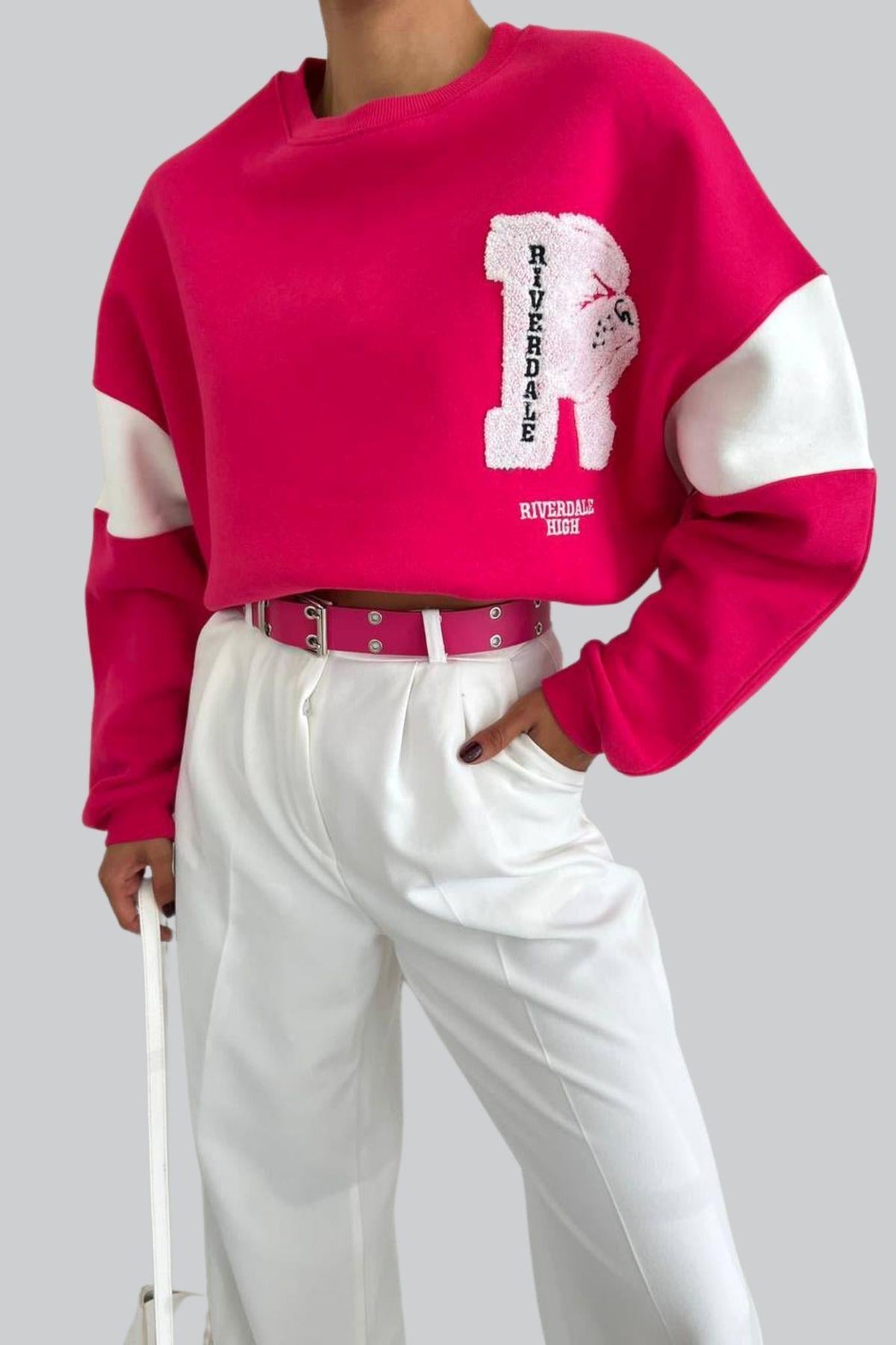 Riverdale Nakışlı Üç İplik Sweat Pembe