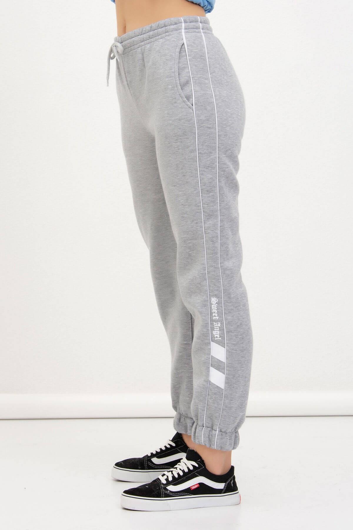 Şardonlu Kalın Eşofman Alt Gri