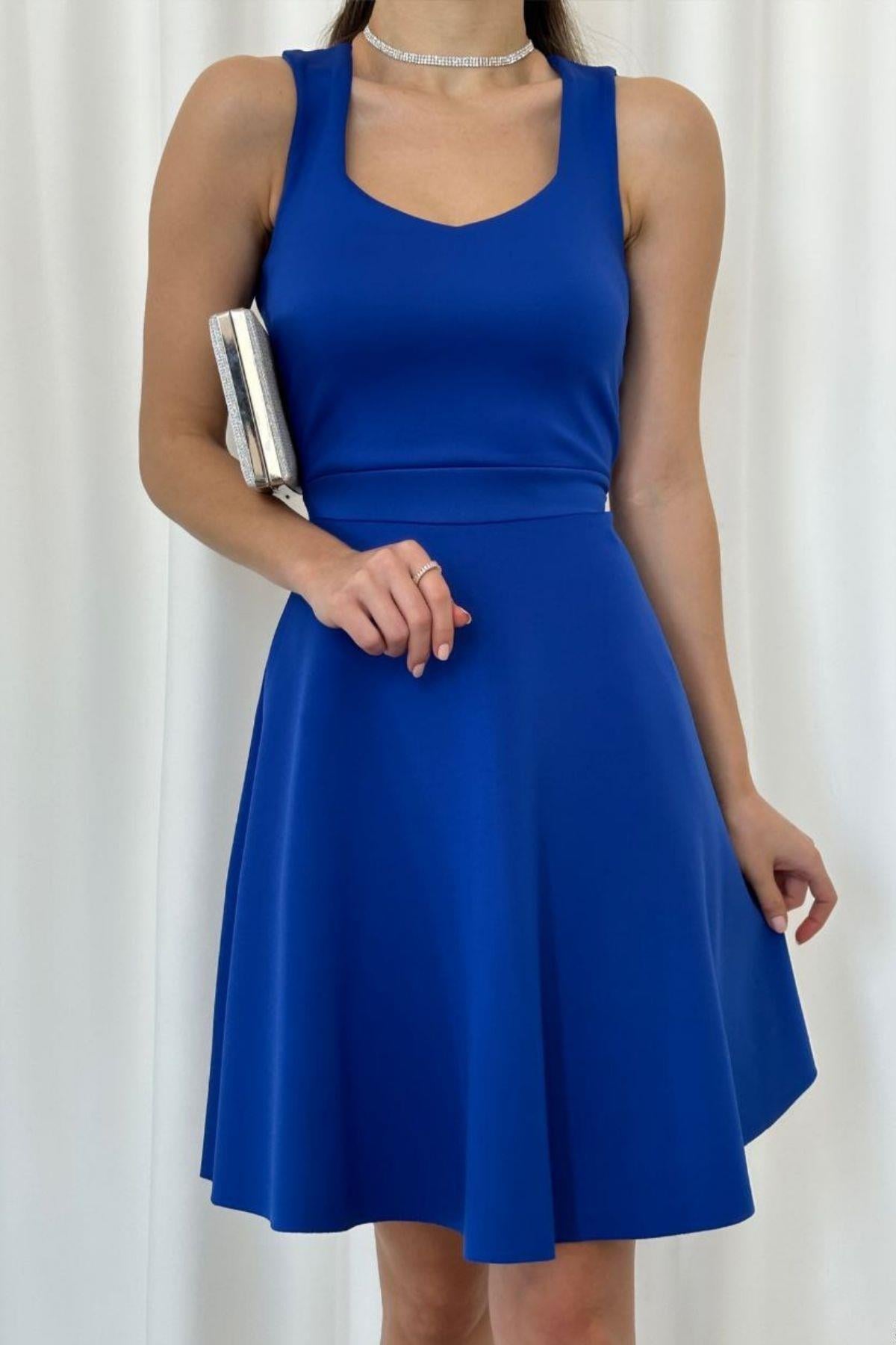 Scuba Arka Dantelli Elbise Saks