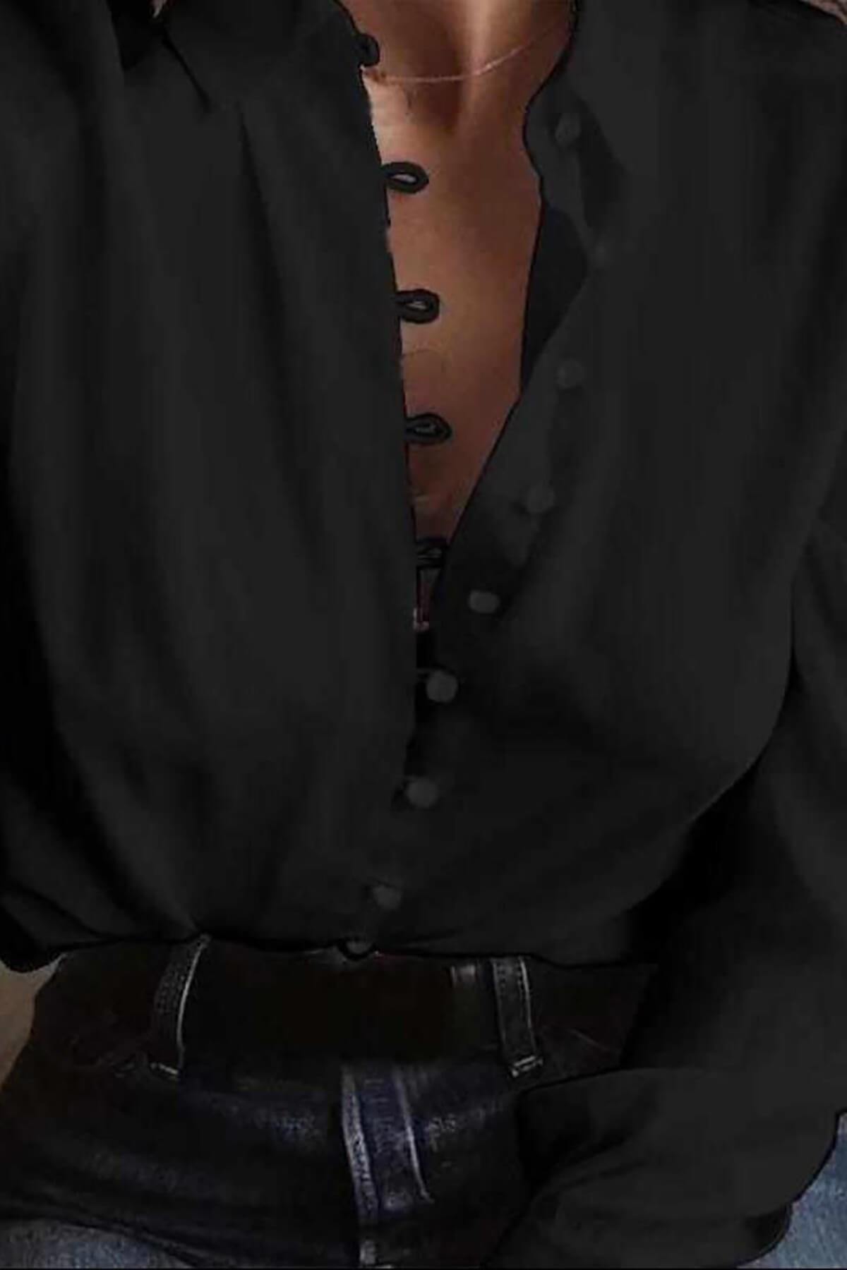 Sık Düğmeli Viskon Gömlek Siyah