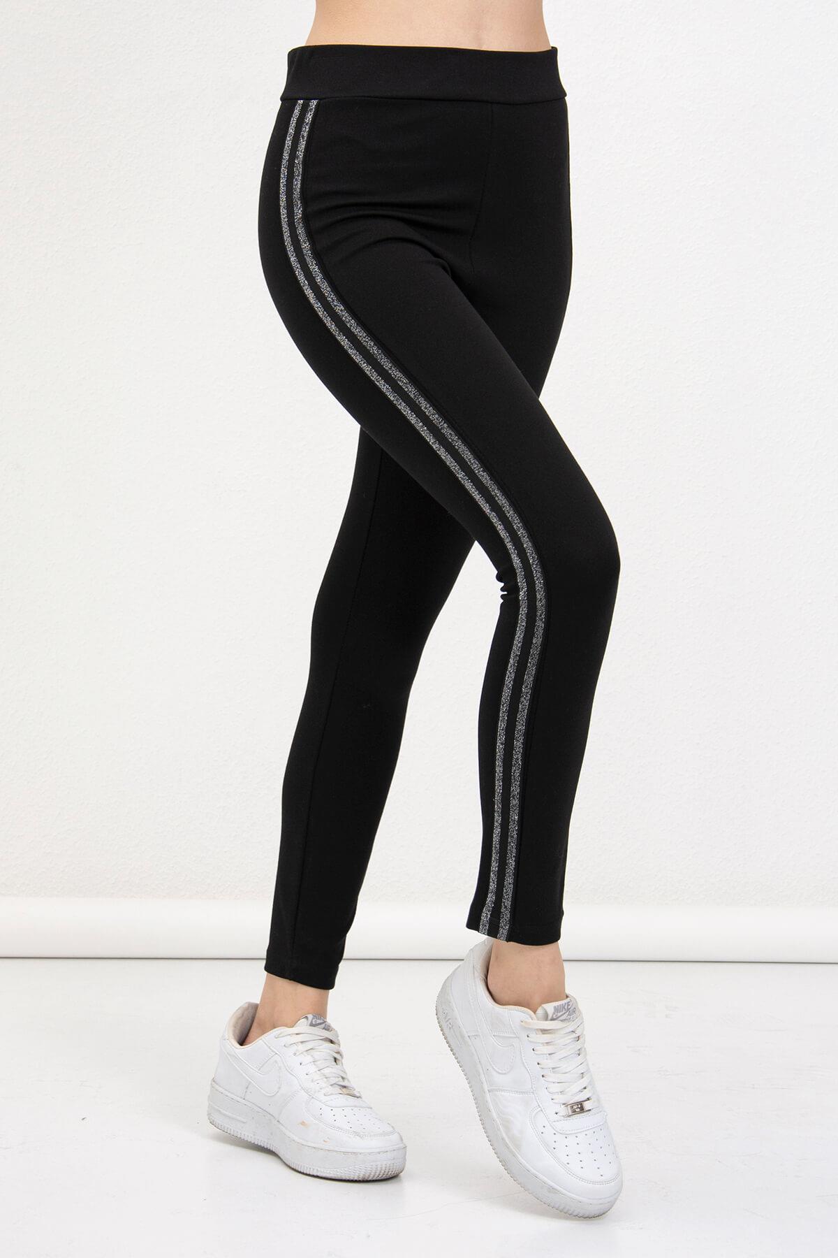 Sim Şeritli Kadın Termal Tayt Siyah