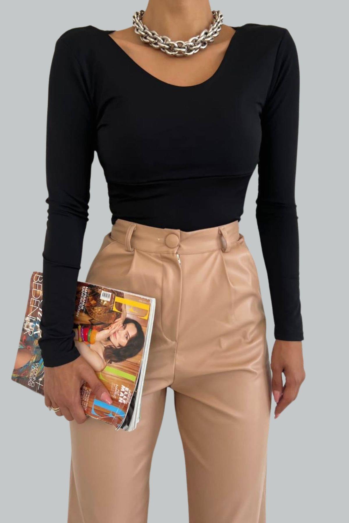 Sırt Dekolteli Crop Bluz Siyah