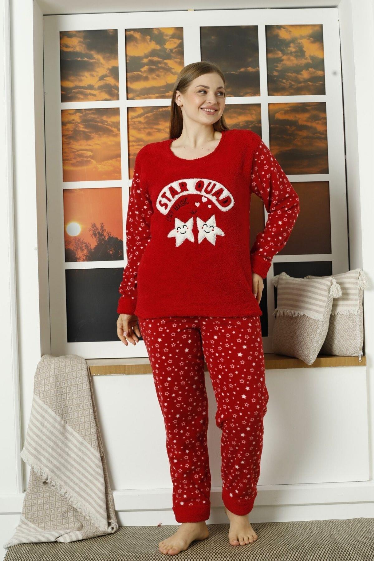 Star Quad Polar Büyük Beden Pijama Takımı Kırmızı