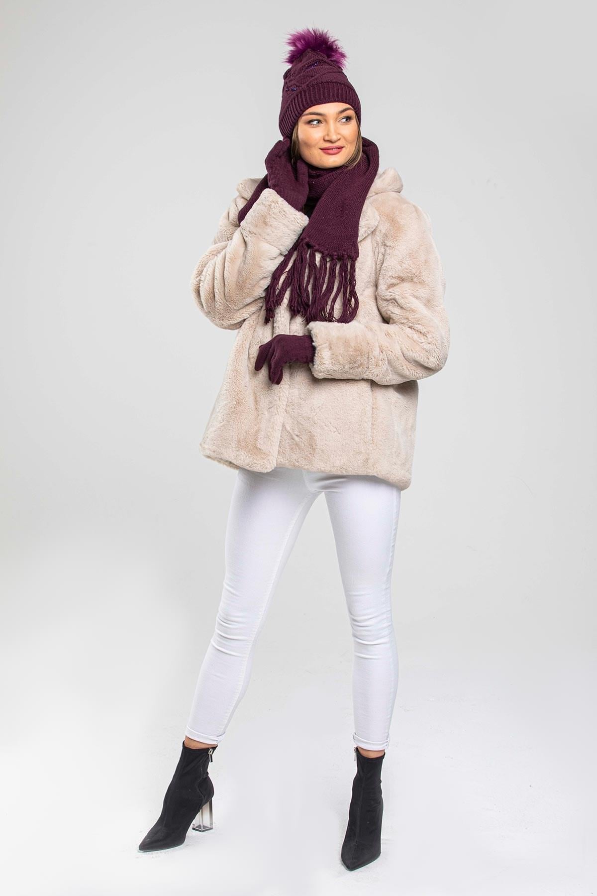 Super Soft Kadın Atkı Bere Eldiven Takımı