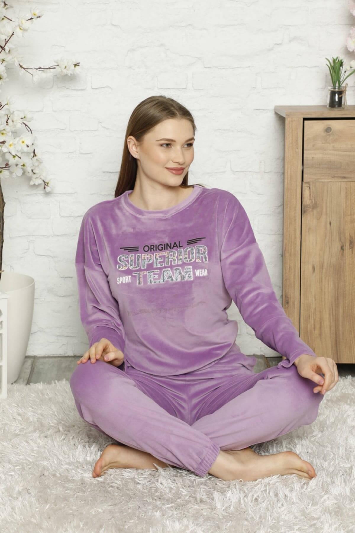 Superior Yazılı Kadife Pijama Takımı