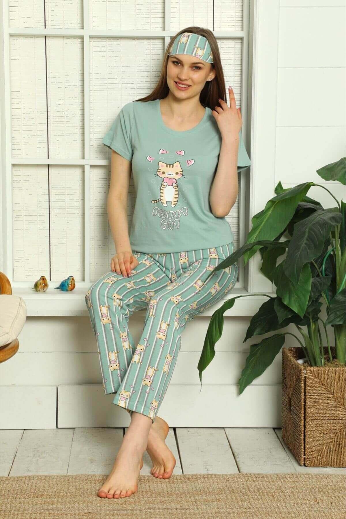 Sweet Cat Pijama Takımı Mint