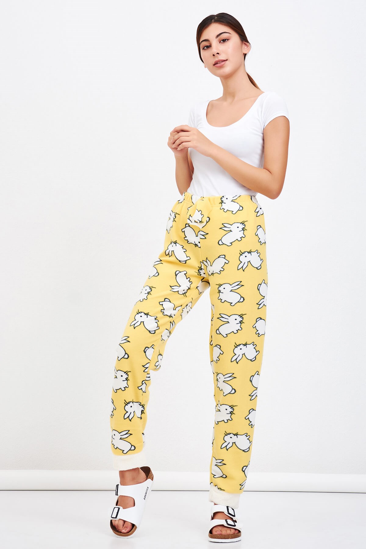 Tavşan Desen Peluşlu Polar Pijama