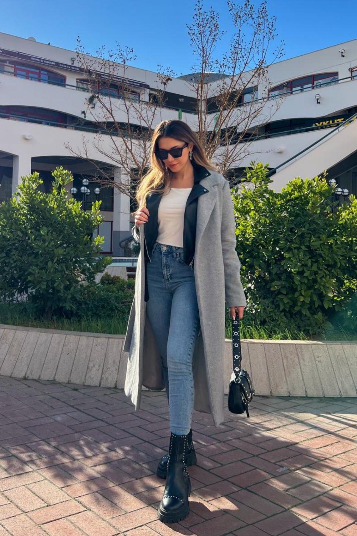 Uzun Astarlı Kaşe Kaban Gri