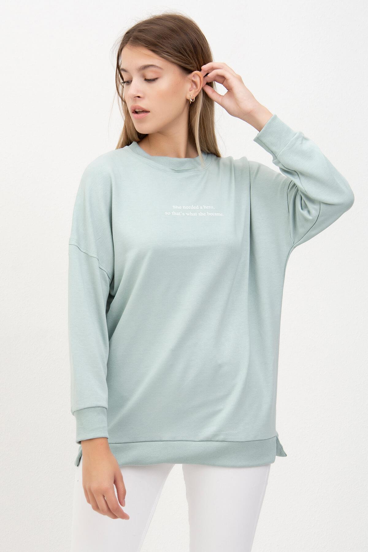 Yazı Baskılı Sweat Mint