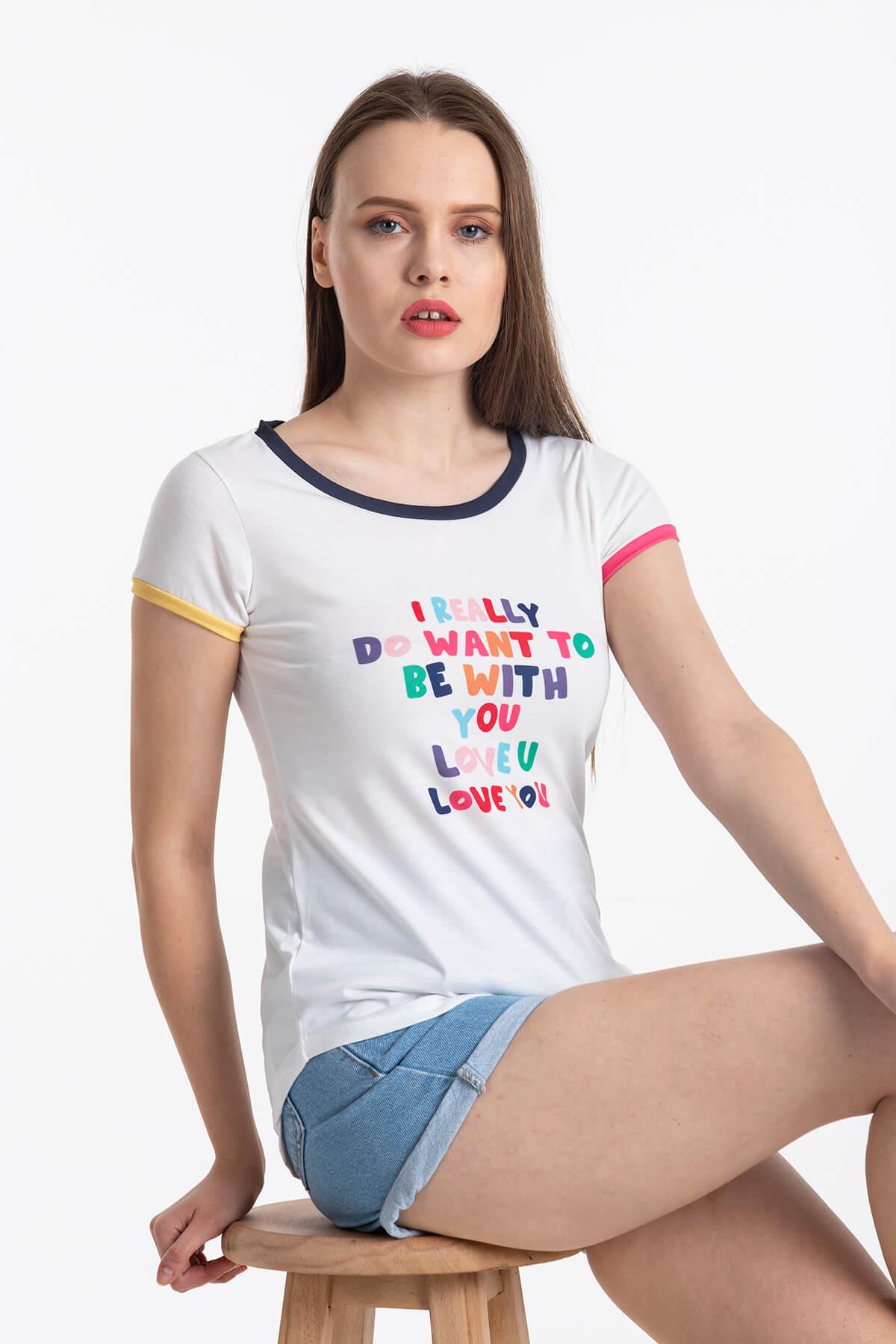 Yazı Detaylı T-Shirt Beyaz