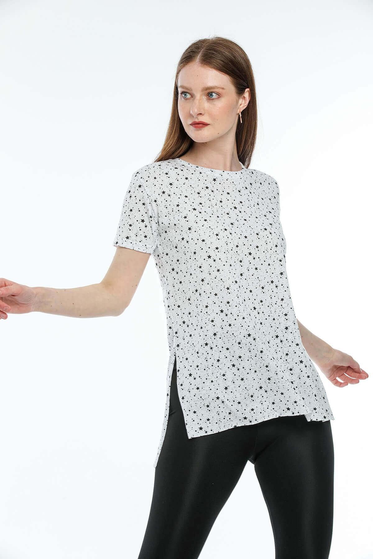 Yıldız Desenli T-Shirt Beyaz