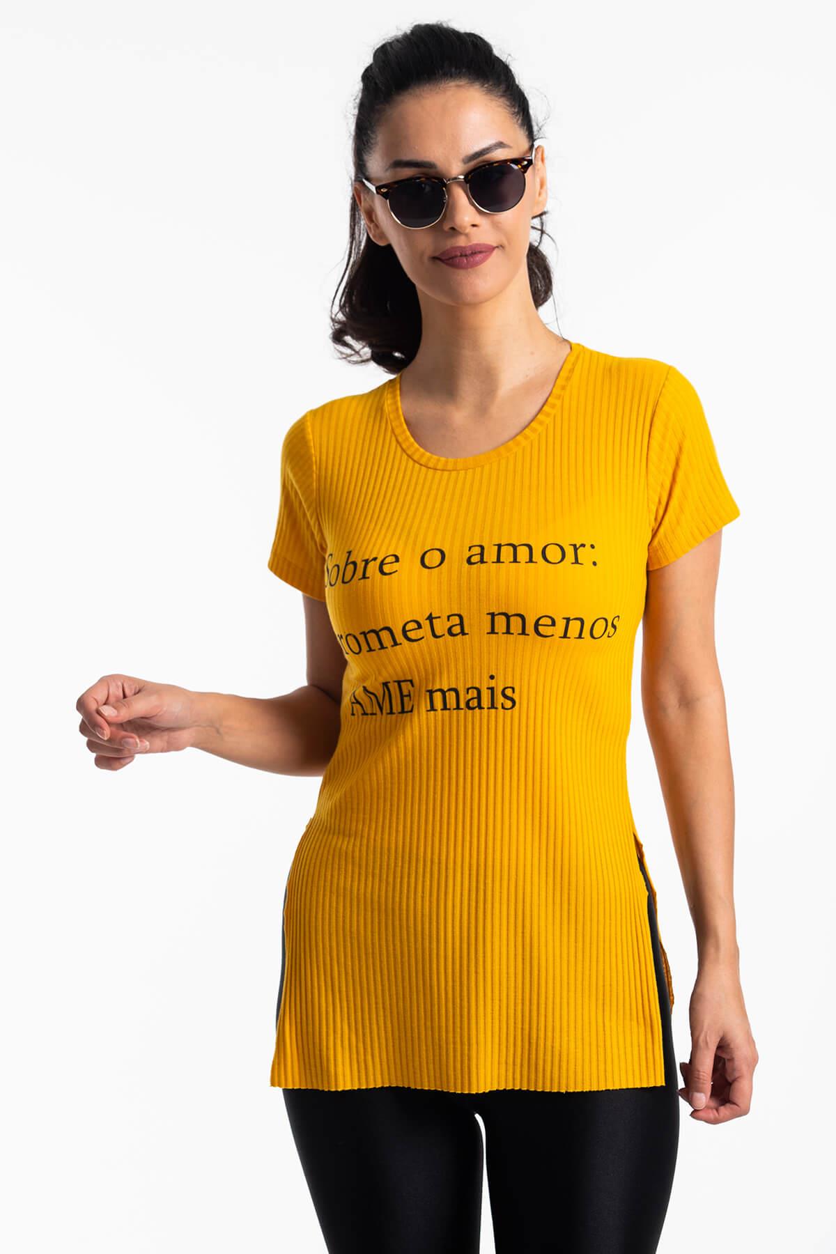 Yırtmaçlı Kaşkorse T-Shirt Sarı