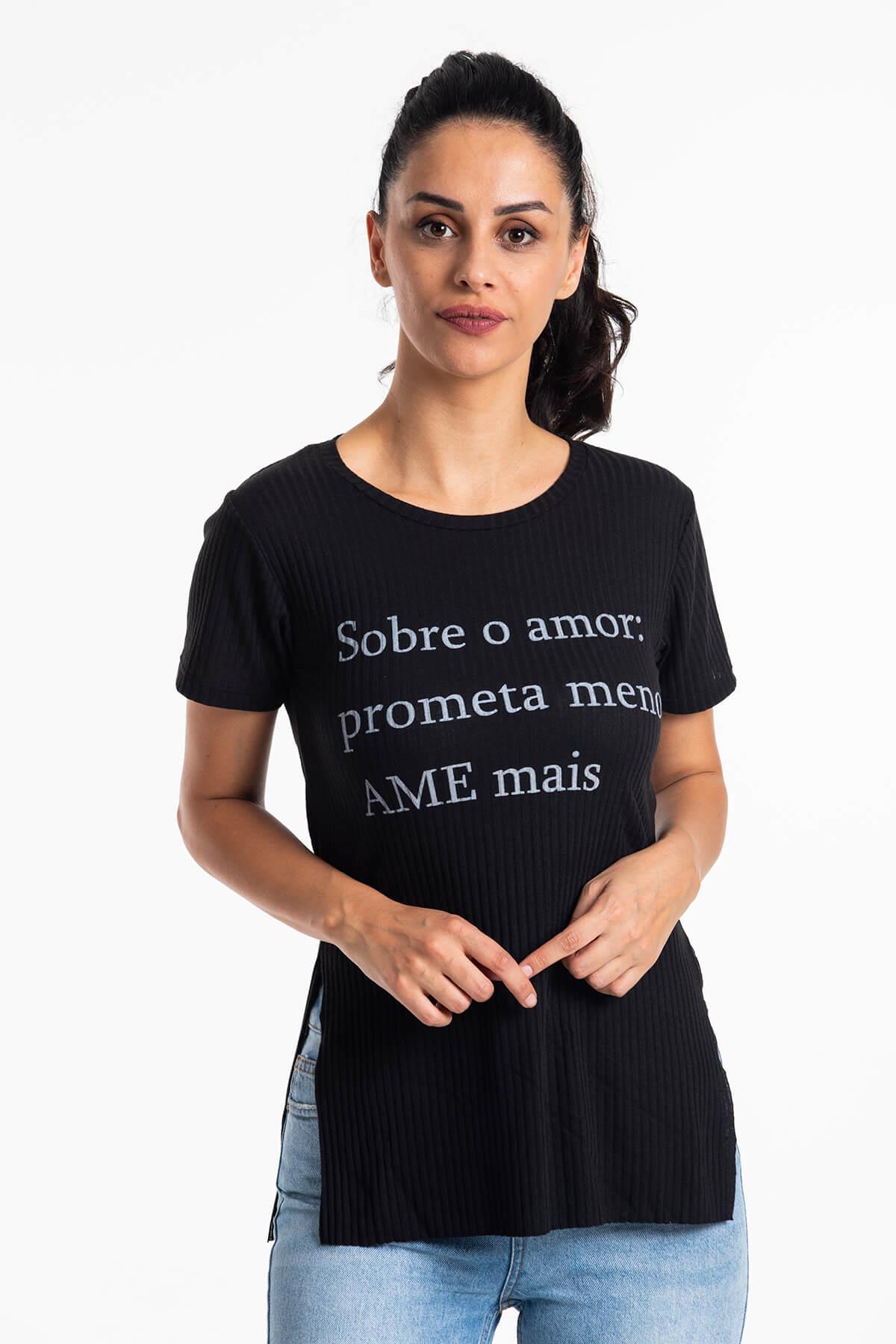 Yırtmaçlı Kaşkorse T-Shirt Siyah