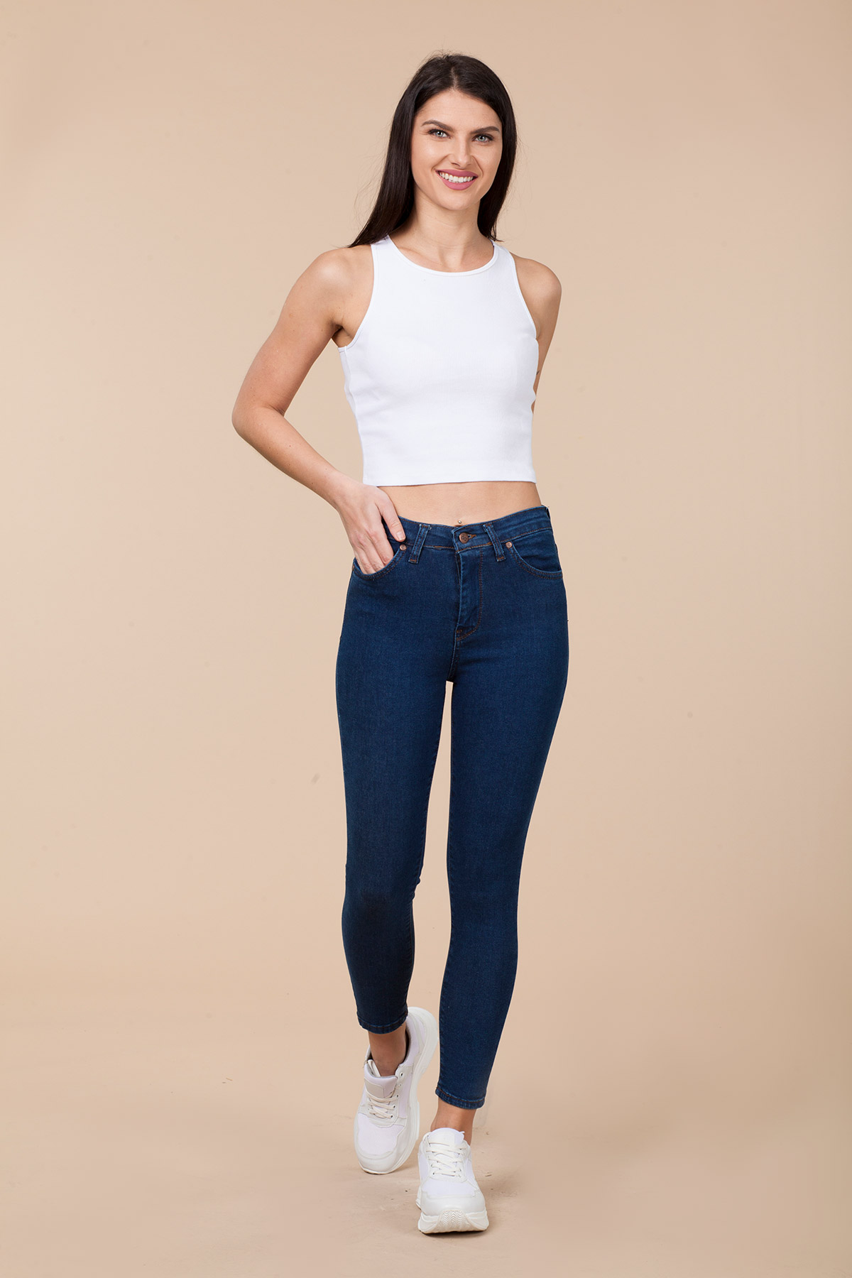 Yüksek Bel Likralı Jean