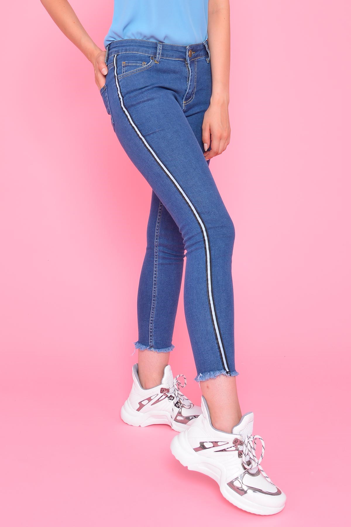 Yüksek Bel Likralı Jean