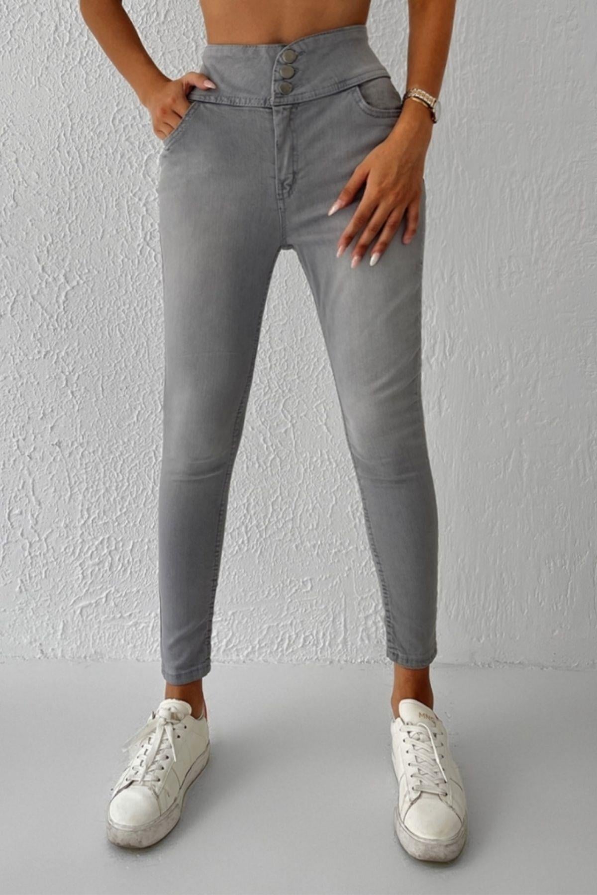 Yüksek Bel Likralı Jean Pantolon