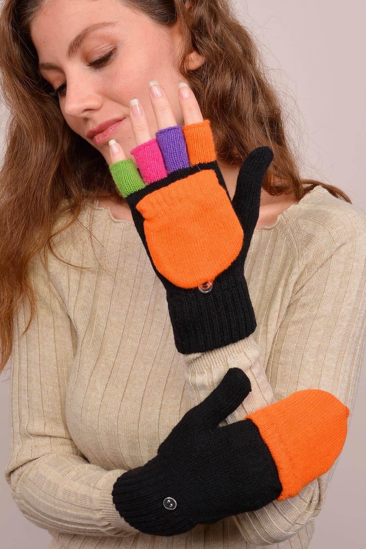 Yünlü Kapaklı Kadın Eldiven