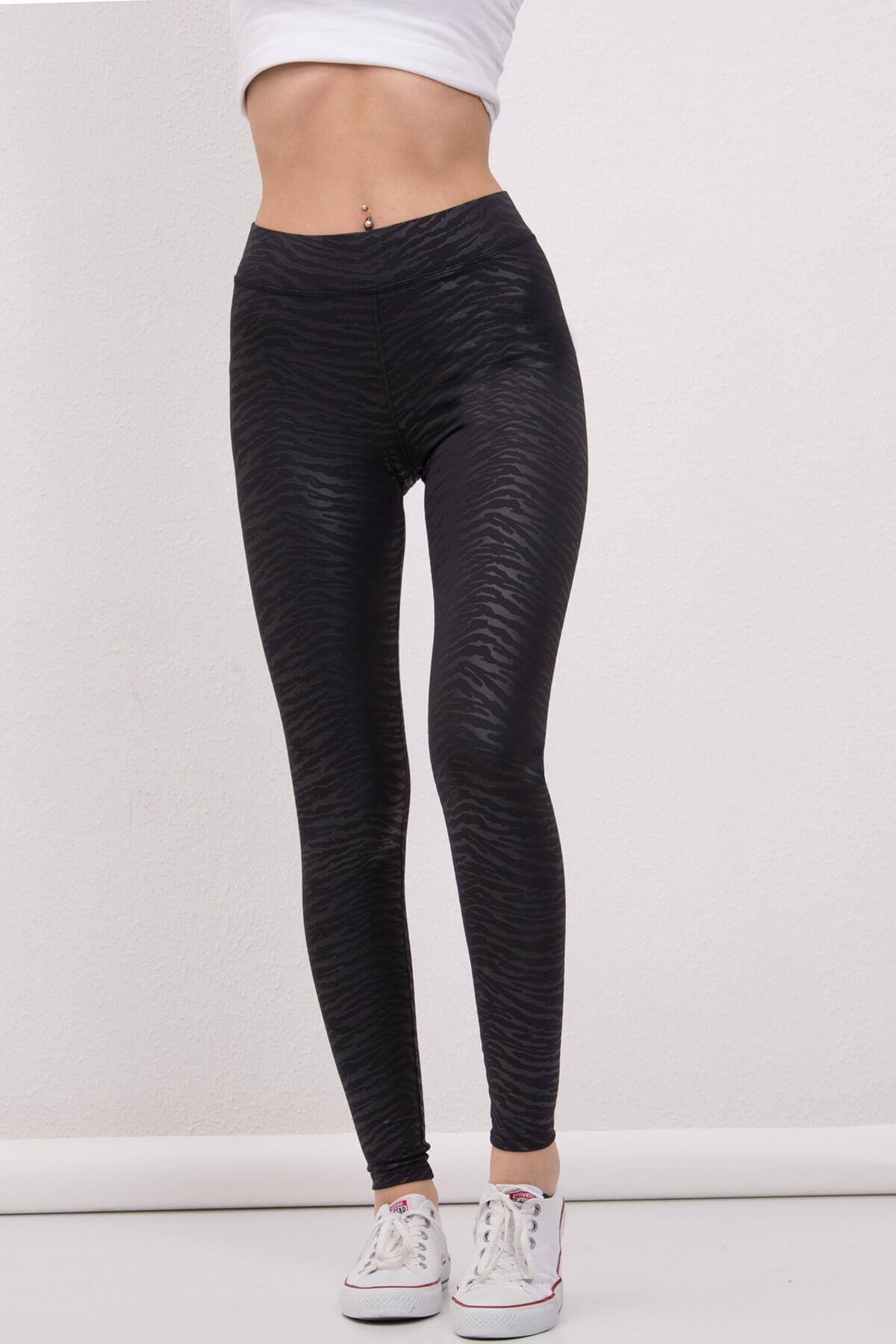 Zebra Desen Sporcu Tayt Siyah