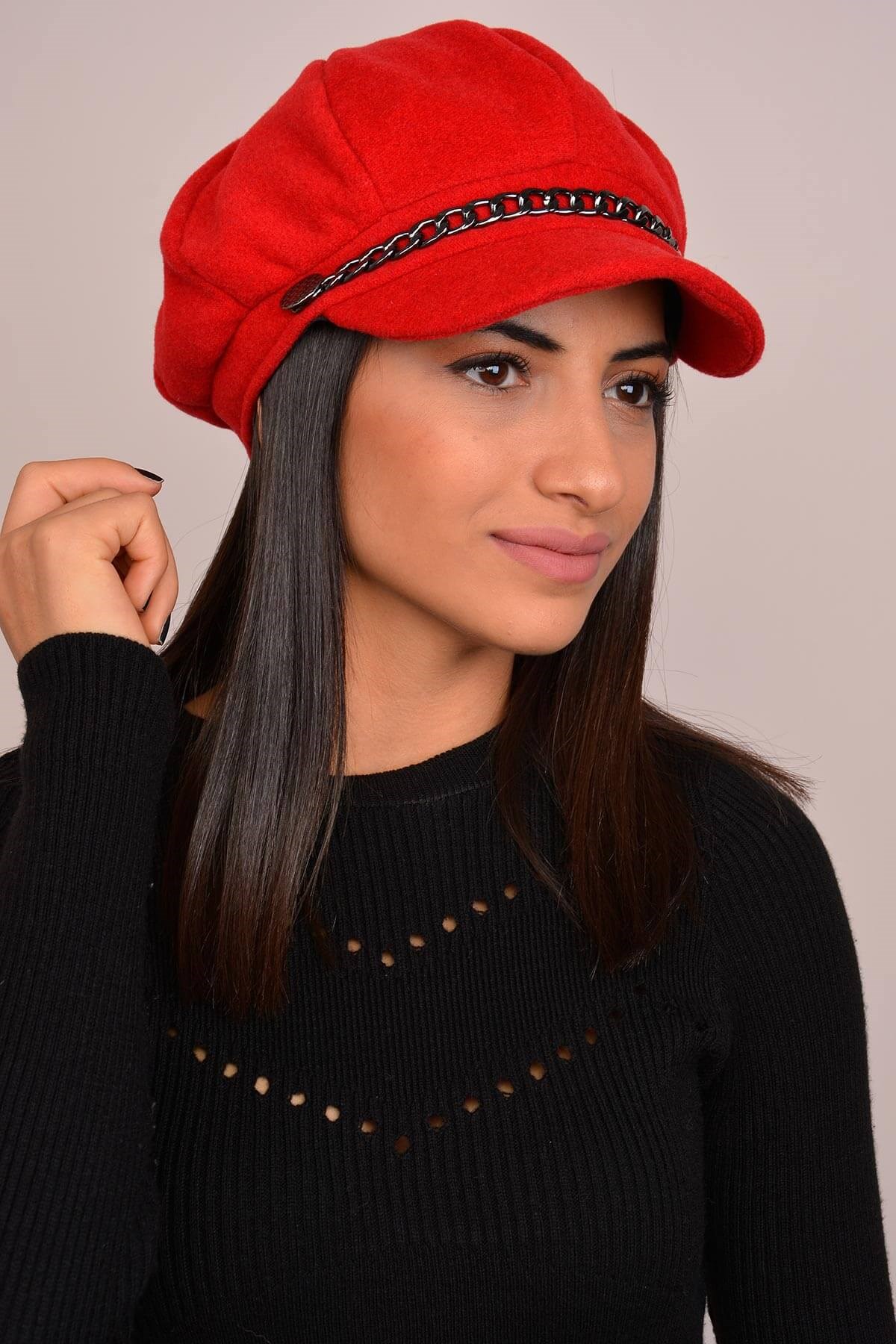 Zincirli Kadın Kırmızı Şapka - Mossta