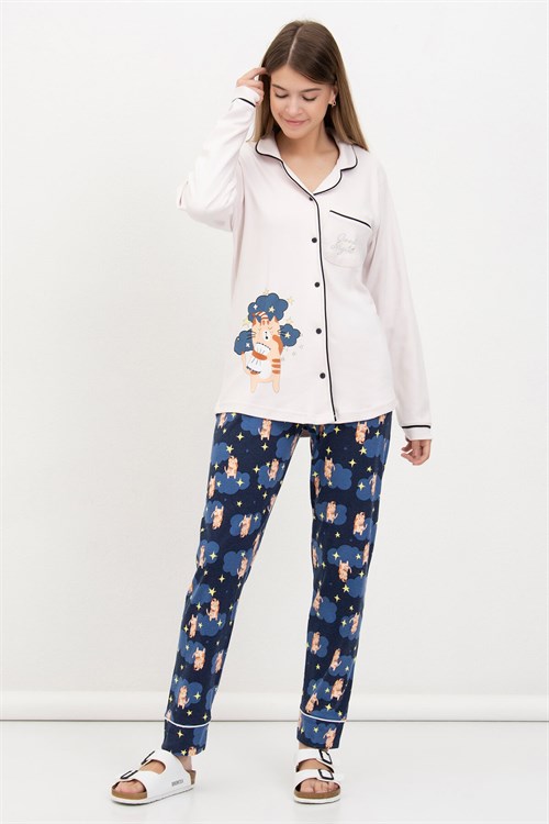 Kışlık Penye Pijama Takımı Lacivert