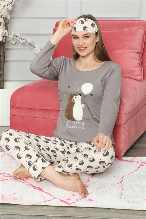 Kışlık Penye Uzun Kol Gri Pijama Takımı