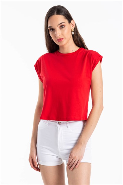 Basic Crop T-Shirt Kırmızı