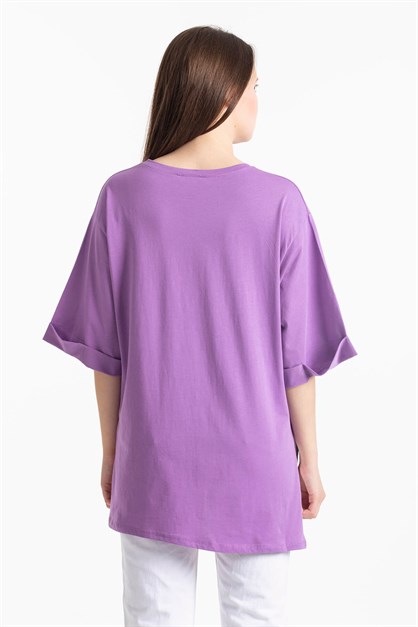 Boyfriend Kadın Lila T-Shirt