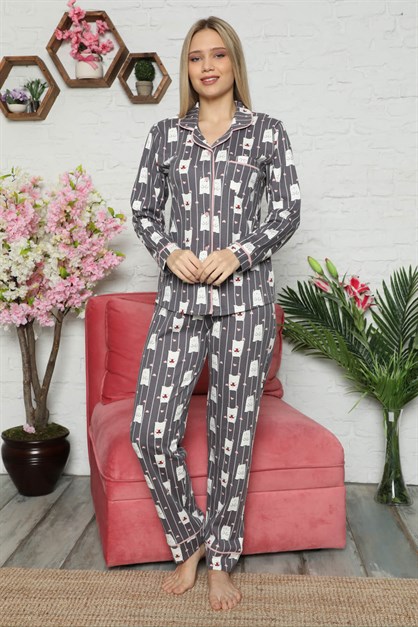 Kışlık Düğmeli Pijama Takımı Mor