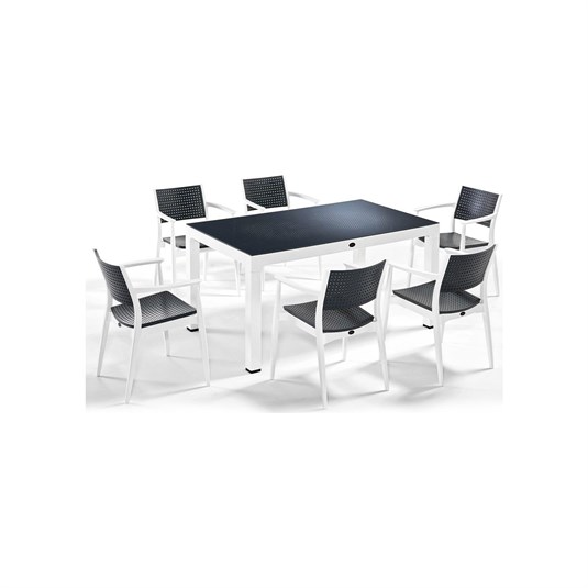 Novussi Seginus 90 x 150 cm 6'lı Camlı Bahçe Masa Takımı Beyaz Antrasit