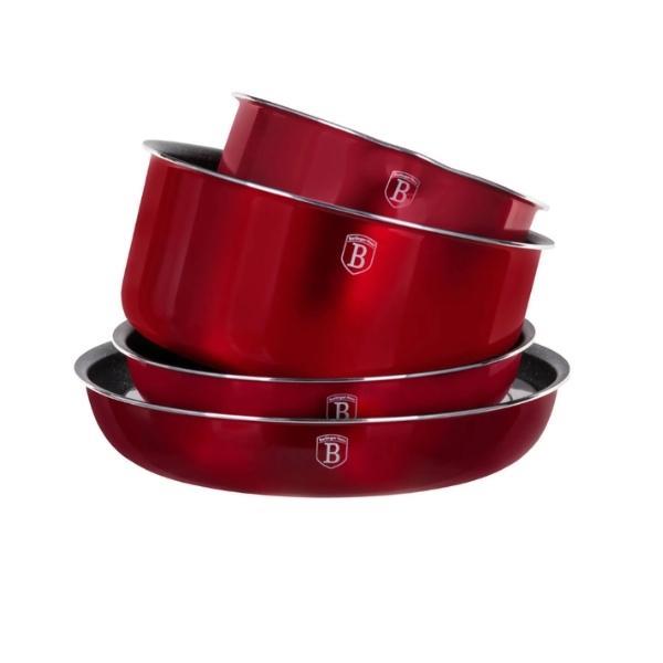 Set 3 Padelle Antiaderenti - Linea Metallic Borgogna, Per Tutti I Fuochi Incluso Induzione