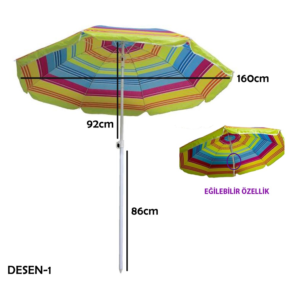Renkli Plaj Şemsiyesi Ve Şemsiye Kazığı Seti, 2'li Plaj Seti