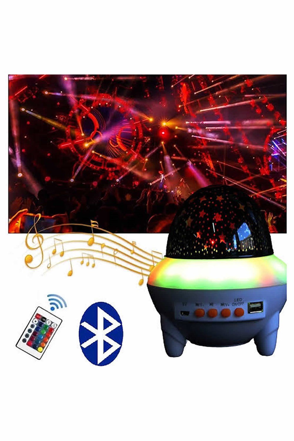 Şarjlı Kumandalı Ufo Müzik Çalar Usb Bluetooth Hoparlör Ve Projeksiyon Gece  Lambası, Müzikli Projeksiyon Gece Lambası