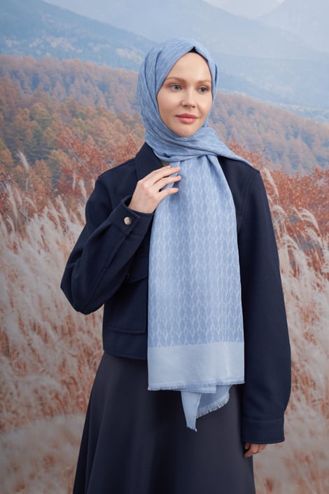 COTTON MONOGRAM ŞAL - KOT MAVİSİ