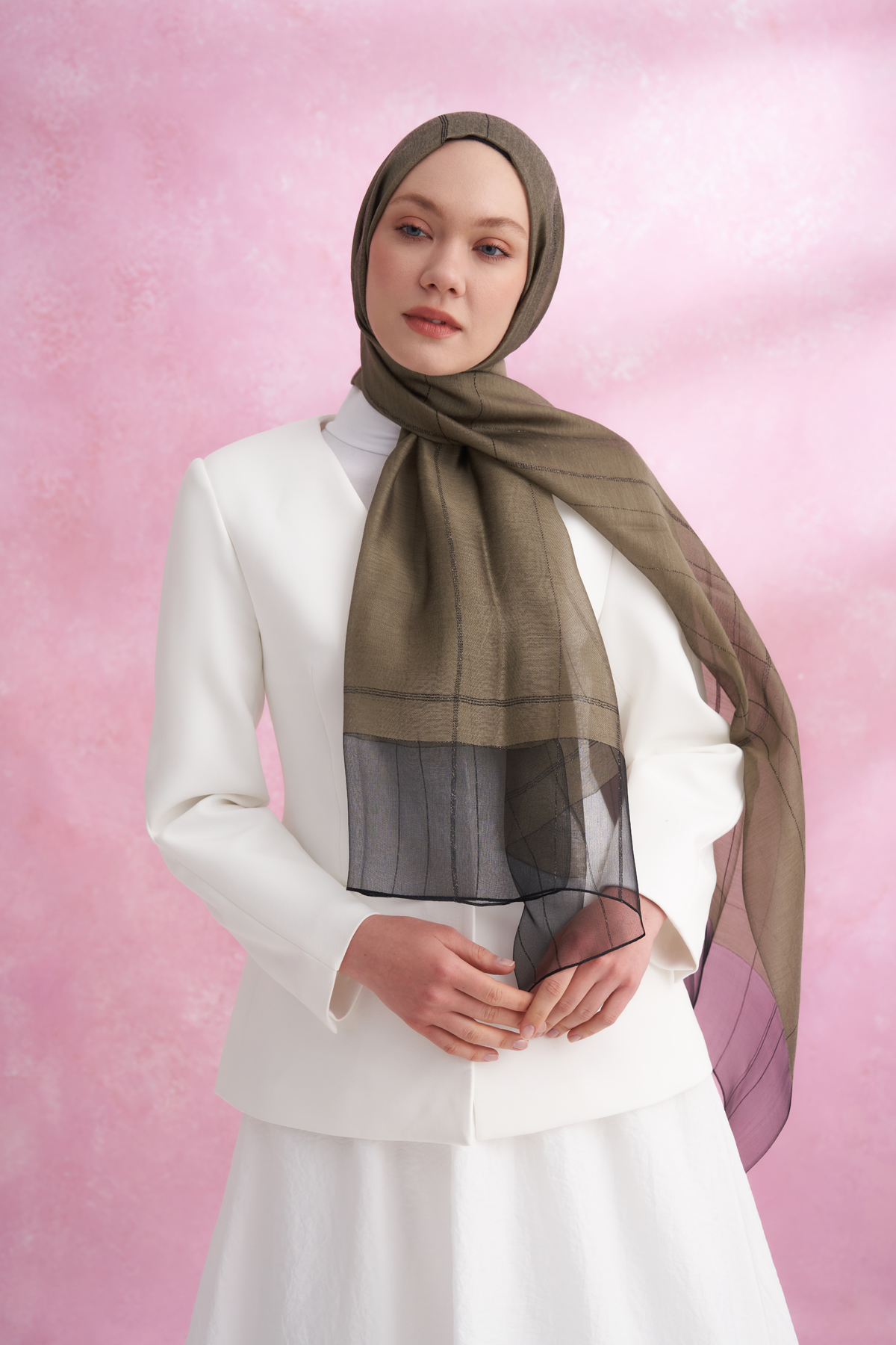 İPEKLİ VIOLET ŞAL - HAKİ