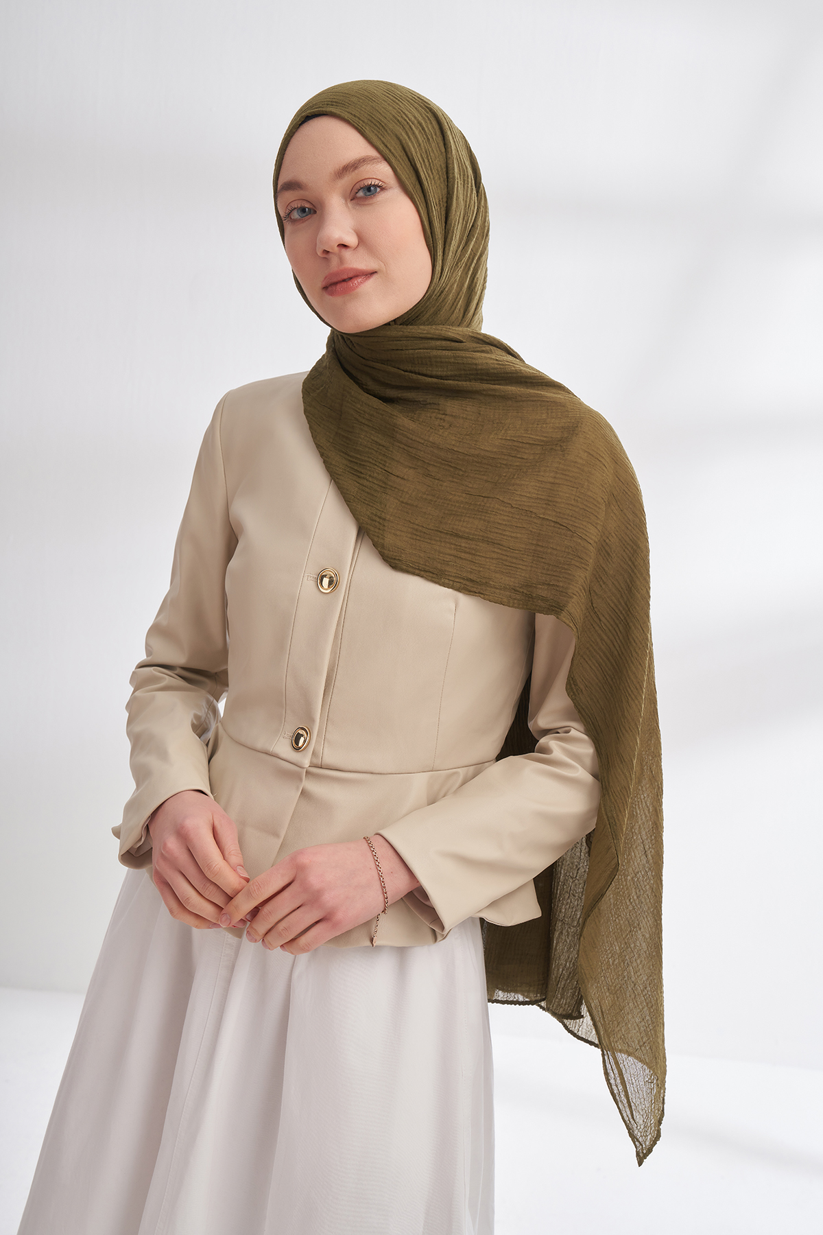 MÜSLİN DAMA DESEN ŞAL - HAKİ