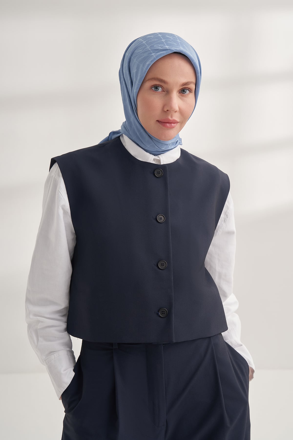SEHER A DESEN EŞARP - KOT MAVİSİ